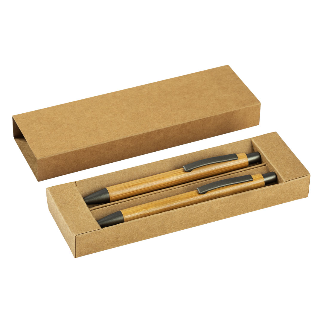 Bamboo mechanical pencil and ball pen set