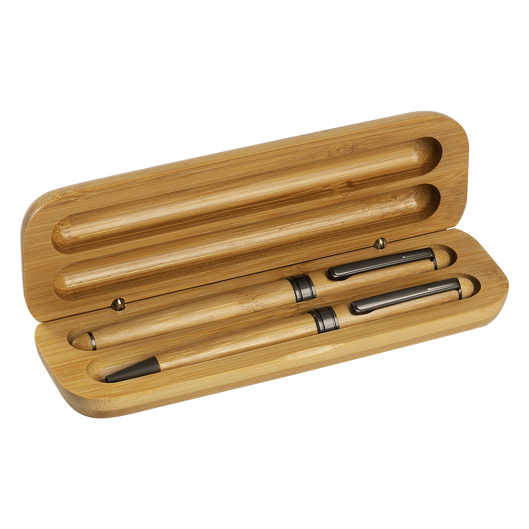 Wooden ball pen and roller pen set