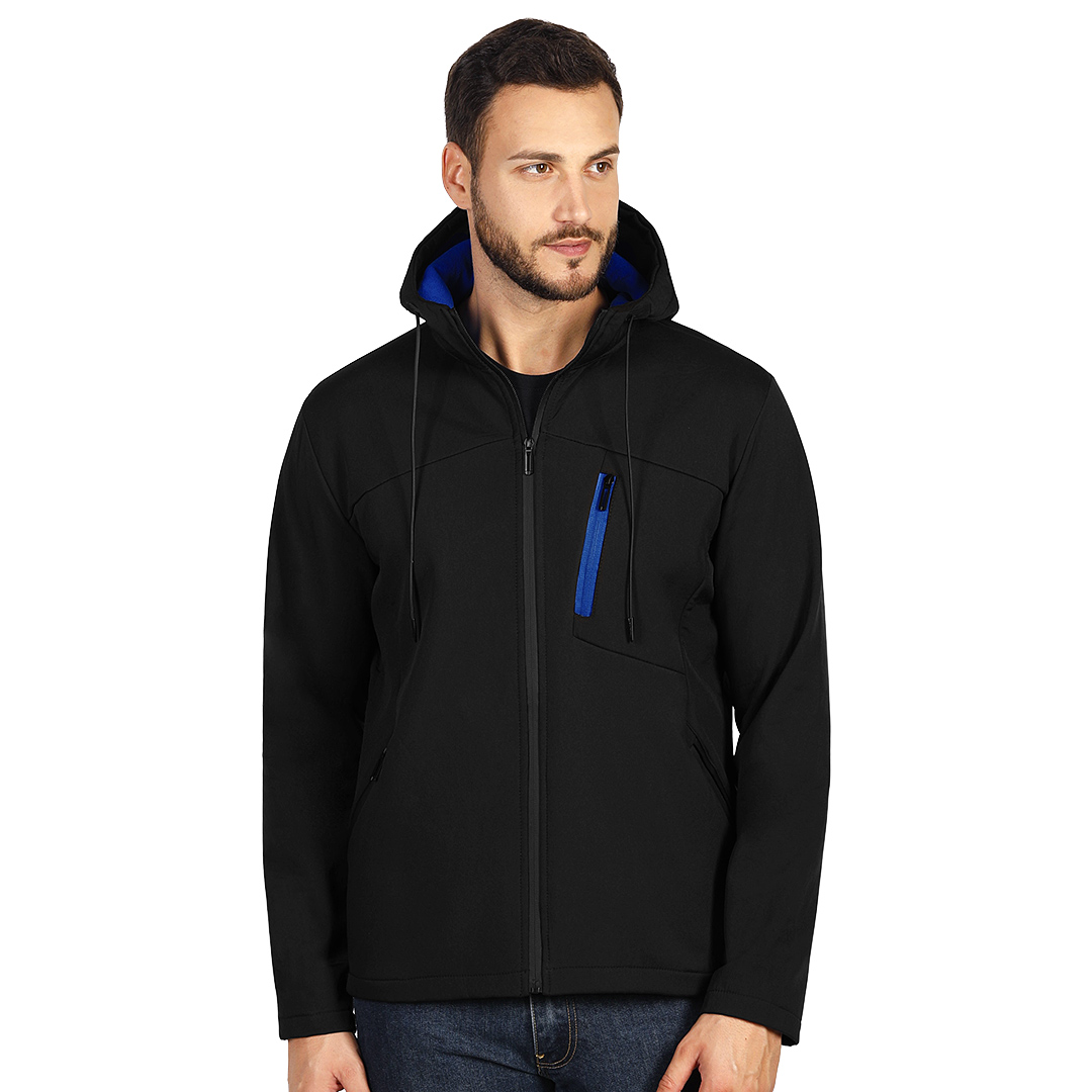 Duo-color hooded softshell jacket