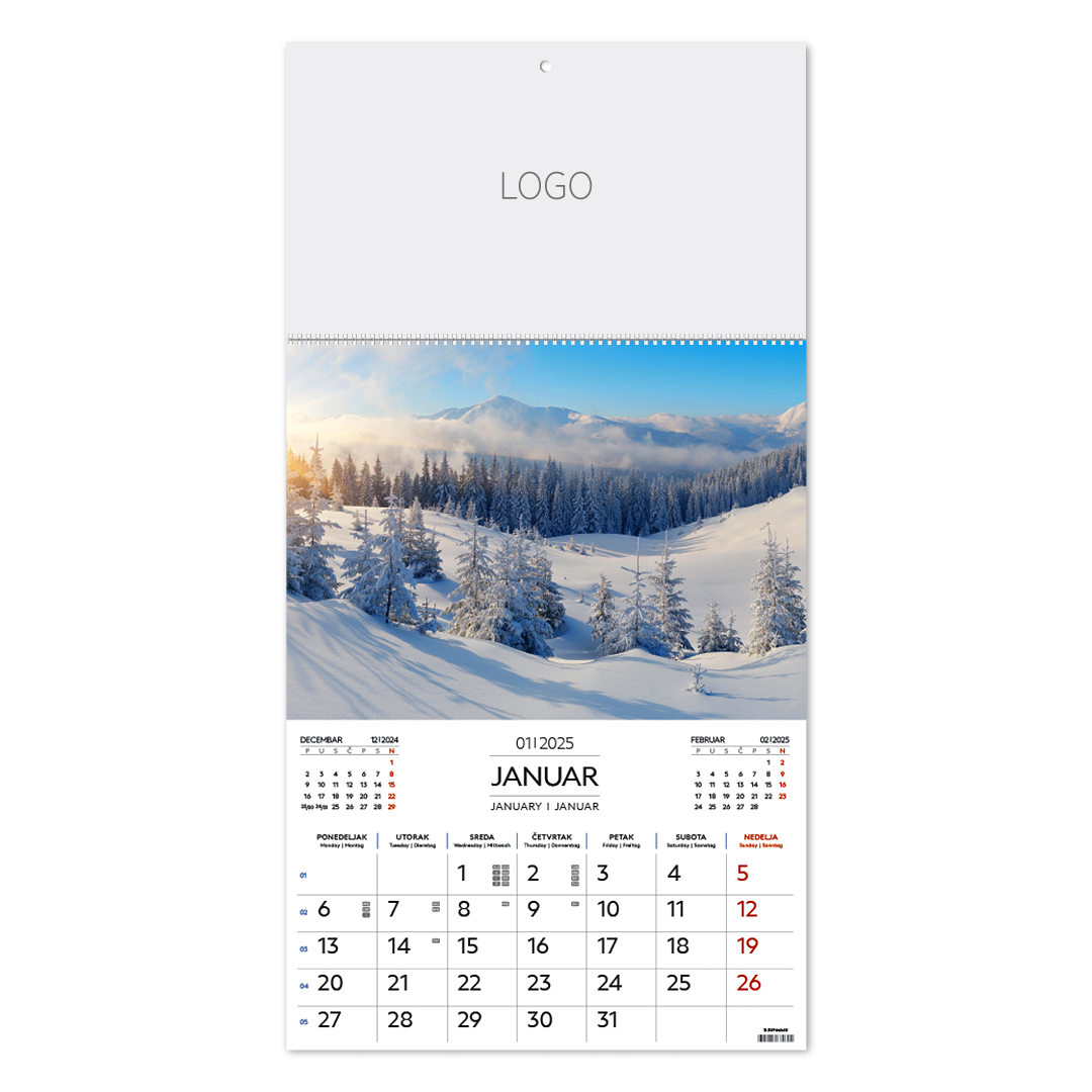 Wall calendar, 12 pages, A3 format       