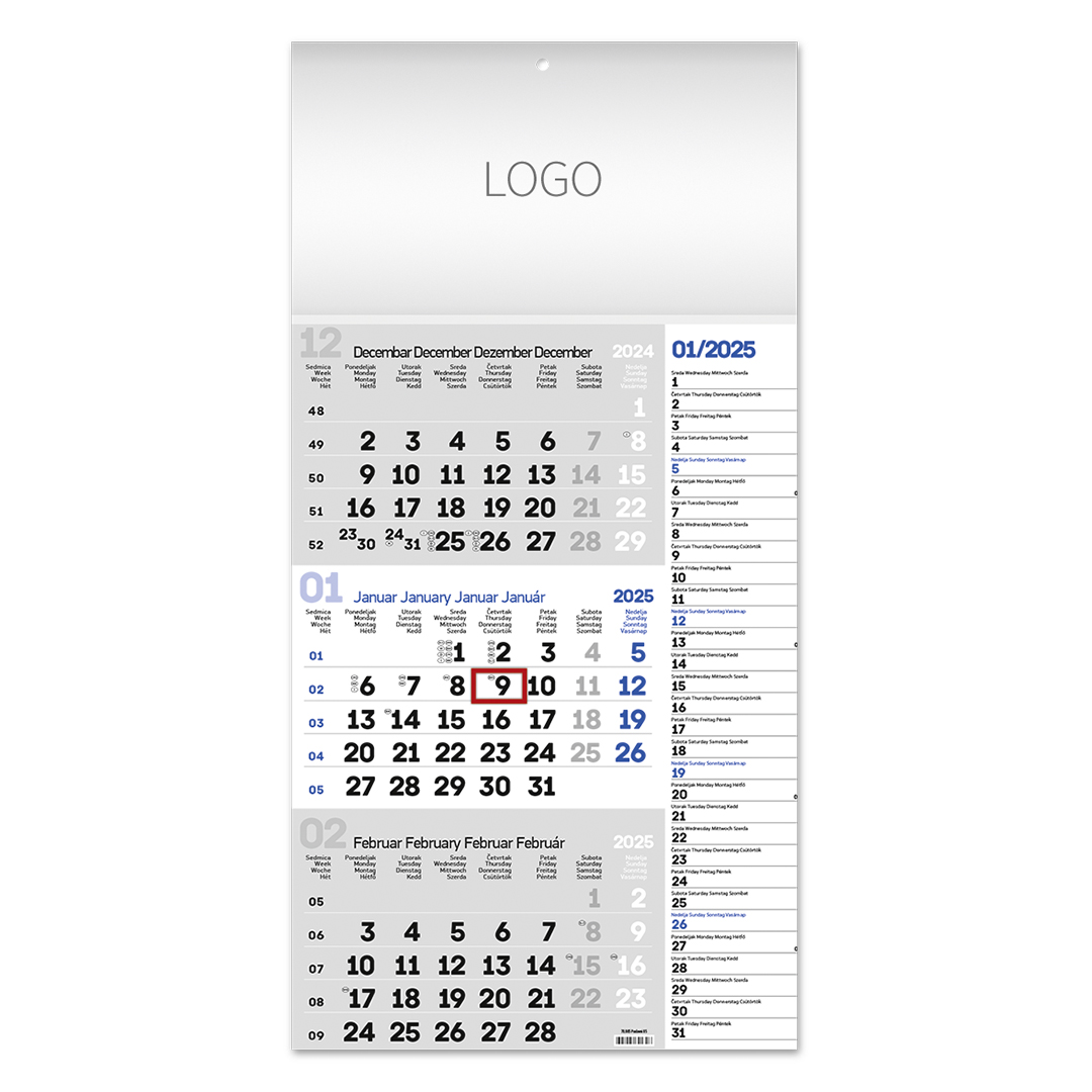 Wall calendar, 12 pages, A3 format